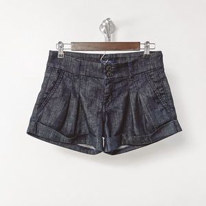 7 For All Mankind Denim Fall Preppy Chic Pleated Cuffed Trouser Shorts Dark Wash
